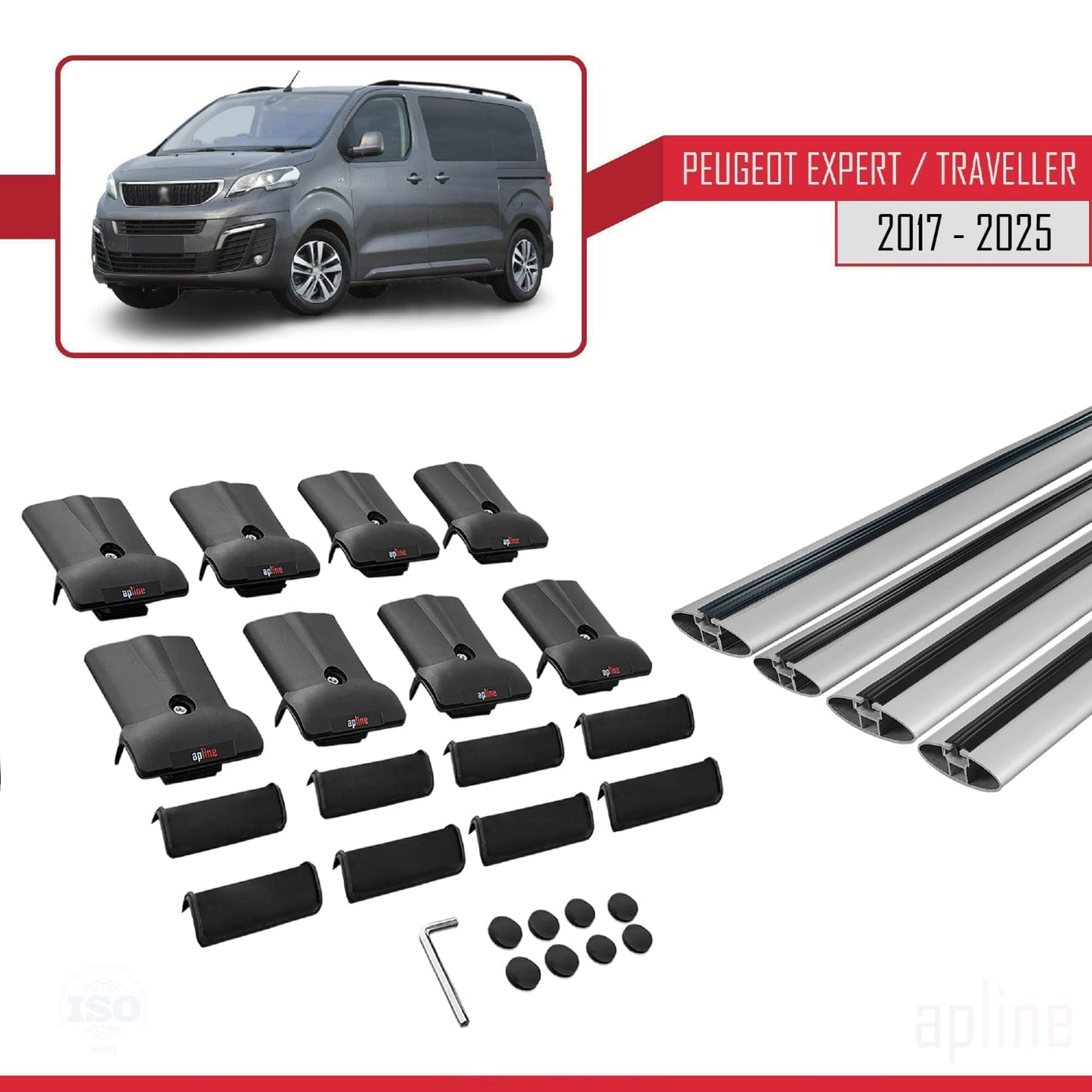 Compatible with Peugeot Expert 3 Traveller 2017-2025 FLY Model Car Roof Rack Cross Bar Grey Aluminium 4 Bars
