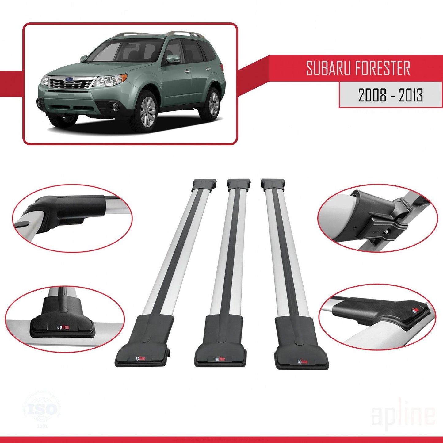 Compatible avec Subaru Forester 3 (SH) 2008-2013 FLY Model Barres de Toit Railing Porte-Bagages de Voiture Gris Aluminium 3 Barres