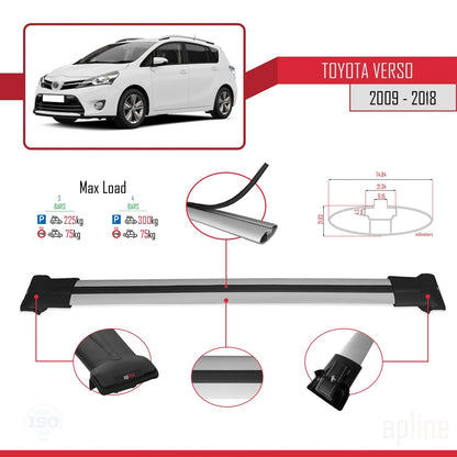 Compatible avec Toyota Verso (AR20) 2009-2018 FLY Model Barres de Toit Railing Porte-Bagages de Voiture Gris Aluminium 4 Barres