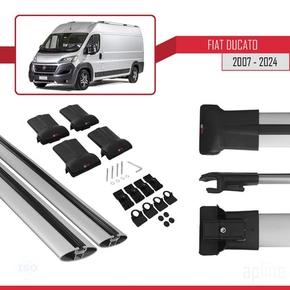 Compatible avec Fiat Ducato 3 2007-2025 FLY Model Barres de Toit Railing Porte-Bagages de Voiture Gris Aluminium 2 Barres