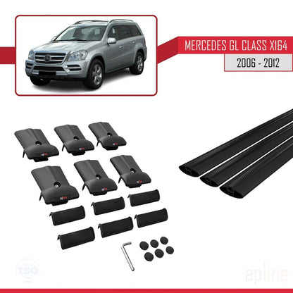 Compatible avec Mercedes Classe GL (X164) 2006-2012 FLY Model Barres de Toit Railing Porte-Bagages de Voiture Noir Aluminium 3 Barres