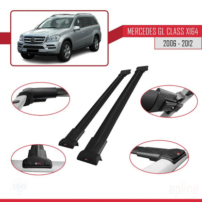 Compatible avec Mercedes Classe GL (X164) 2006-2012 FLY Model Barres de Toit Railing Porte-Bagages de Voiture Noir Aluminium 2 Barres