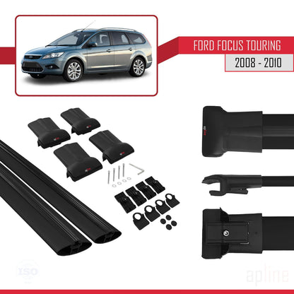 Compatible avec Ford Focus 2 (C307) Turnier 2008-2010 FLY Model Barres de Toit Railing Porte-Bagages de Voiture Noir Aluminium 2 Barres