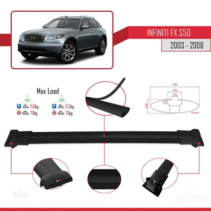 FLY Model Dakdrager bagagedrager compatibel met Infiniti FX (S50) 2003-2008 Spoorstaven Zwart Aluminium 2 Staven