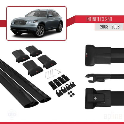 FLY Model Dakdrager bagagedrager compatibel met Infiniti FX (S50) 2003-2008 Spoorstaven Zwart Aluminium 2 Staven
