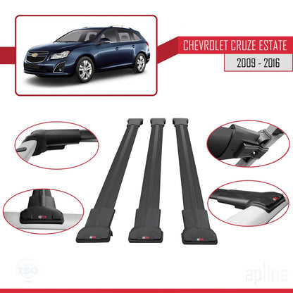 Compatible avec Chevrolet Cruze (J300) 2009-2016 FLY Model Barres de Toit Railing Porte-Bagages de Voiture Noir Aluminium 3 Barres