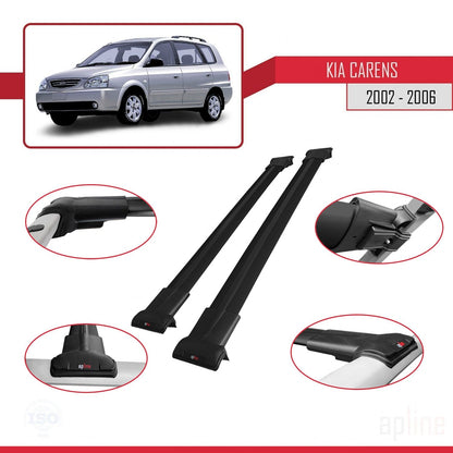 Compatible avec Kia Carens Post-Facelift 2002-2006 FLY Model Barres de Toit Railing Porte-Bagages de Voiture Noir Aluminium 2 Barres