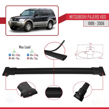 Compatible with Mitsubishi Pajero (V60) 5 Kapı 1999-2006 FLY Model Car Roof Rack Cross Bar Black Aluminium 2 Bars