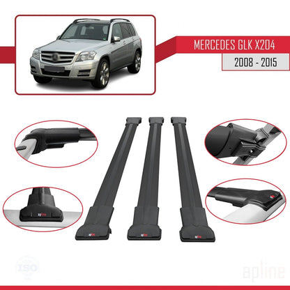 Compatible avec Mercedes Classe GLK (X204) 2008-2015 FLY Model Barres de Toit Railing Porte-Bagages de Voiture Noir Aluminium 3 Barres