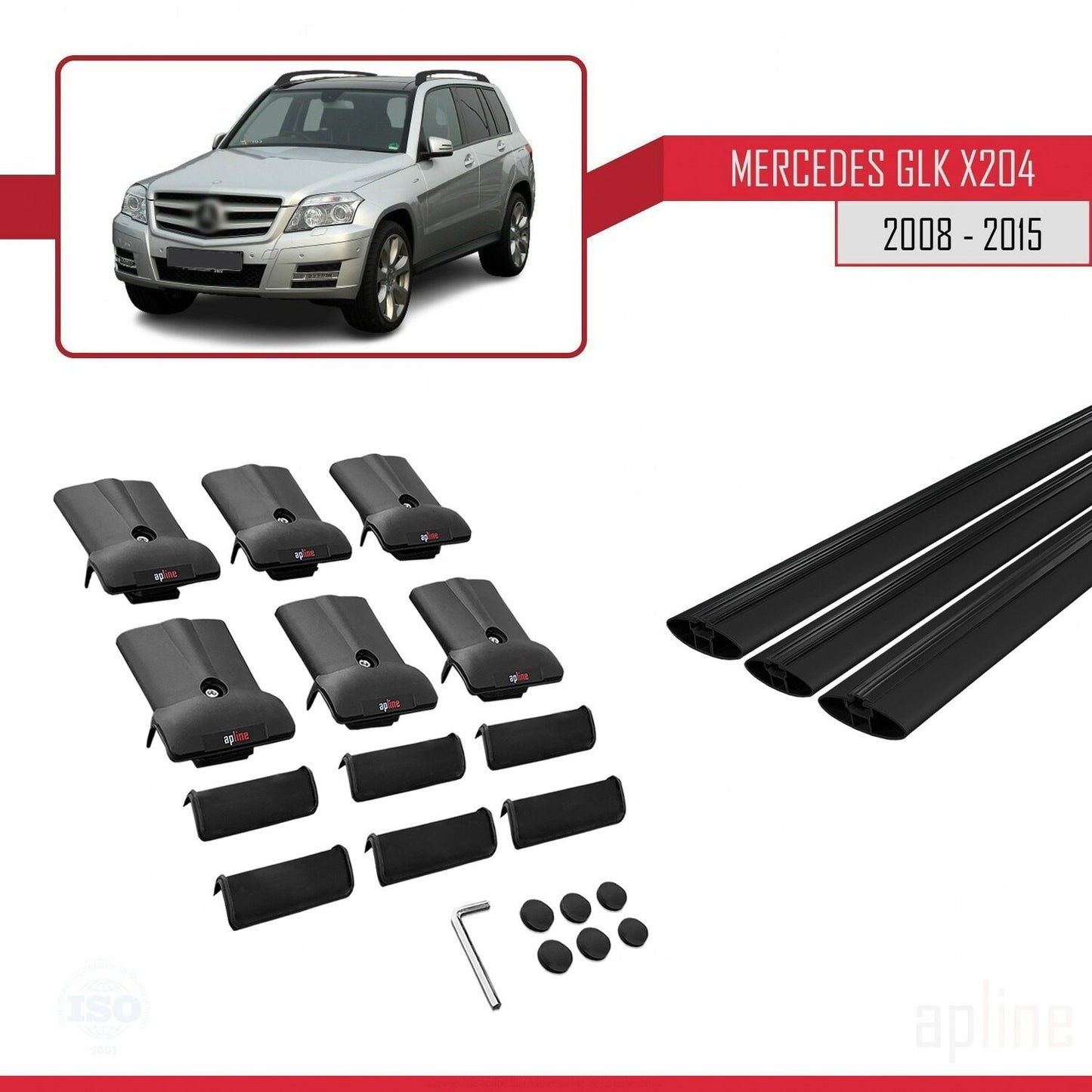Compatible avec Mercedes Classe GLK (X204) 2008-2015 FLY Model Barres de Toit Railing Porte-Bagages de Voiture Noir Aluminium 3 Barres