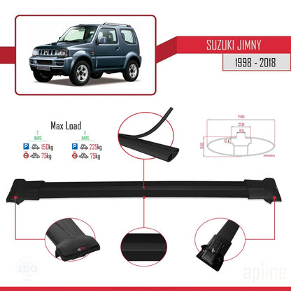 Compatible avec Suzuki Jimny 3 1998-2018 FLY Model Barres de Toit Railing Porte-Bagages de Voiture Noir Aluminium 2 Barres