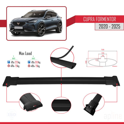 Compatible avec Cupra Formentor 2020-2025 FLY Model Barres de Toit Railing Porte-Bagages de Voiture Noir Aluminium 3 Barres