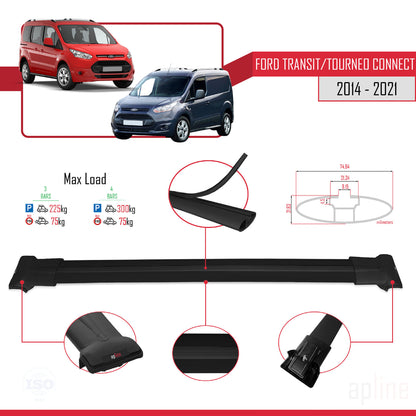 Compatible avec Ford Transit/Tourneo Connect 2 2014-2021 FLY Model Barres de Toit Railing Porte-Bagages de Voiture Noir Aluminium 3 Barres