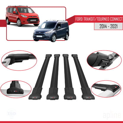 Compatible avec Ford Transit/Tourneo Connect 2 2014-2021 FLY Model Barres de Toit Railing Porte-Bagages de Voiture Noir Aluminium 4 Barres