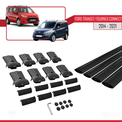 Compatible avec Ford Transit/Tourneo Connect 2 2014-2021 FLY Model Barres de Toit Railing Porte-Bagages de Voiture Noir Aluminium 4 Barres