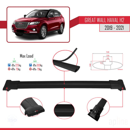 Compatible with Great Wall Haval H2 2019-2021 FLY Model Car Roof Rack Cross Bar Black Aluminium 3 Bars