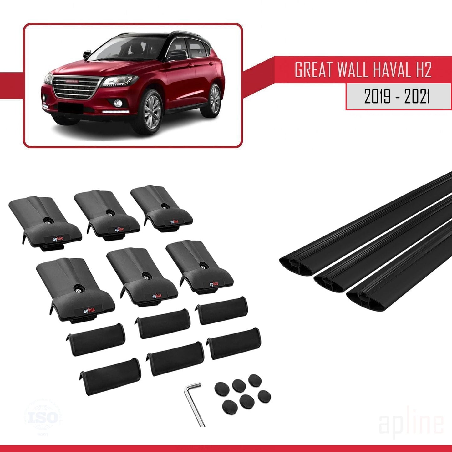 Compatible with Great Wall Haval H2 2019-2021 FLY Model Car Roof Rack Cross Bar Black Aluminium 3 Bars