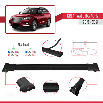 Compatible with Great Wall Haval H2 2019-2021 FLY Model Car Roof Rack Cross Bar Black Aluminium 2 Bars