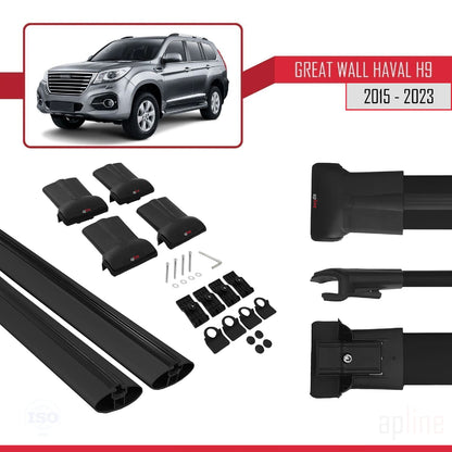 FLY Model Dakdrager bagagedrager compatibel met Great Wall Haval H9 2015-2023 Spoorstaven Zwart Aluminium 2 Staven