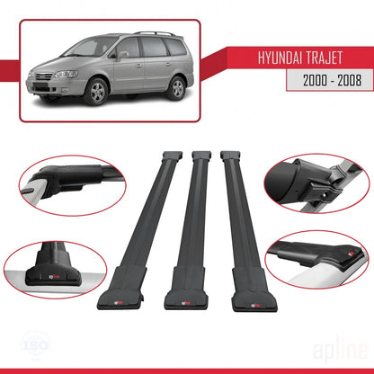 Compatible with Hyundai Trajet 2000-2008 FLY Model Car Roof Rack Cross Bar Black Aluminium 3 Bars