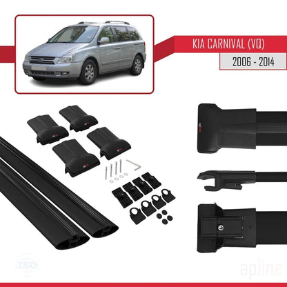 Compatible avec Kia Carnival 2 (VQ) 2006-2014 FLY Model Barres de Toit Railing Porte-Bagages de Voiture Noir Aluminium 2 Barres