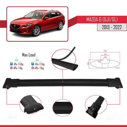 Compatible with Mazda 6 III (GJ1/GL) 2013-2022 FLY Model Car Roof Rack Cross Bar Black Aluminium 2 Bars