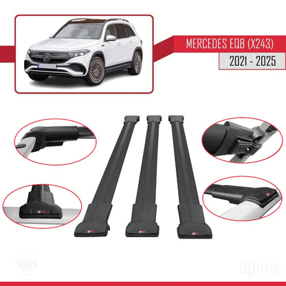 Compatible avec Mercedes EQB (X243) 2021-2025 FLY Model Barres de Toit Railing Porte-Bagages de Voiture Noir Aluminium 3 Barres
