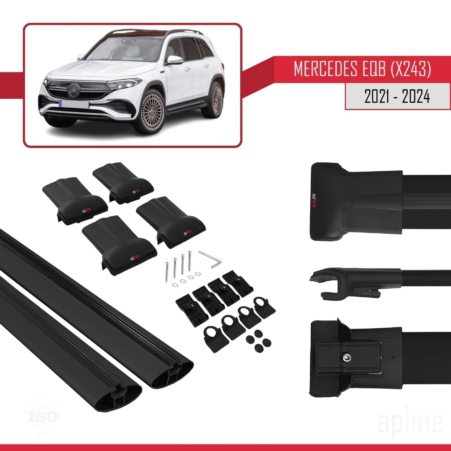 Compatible avec Mercedes EQB (X243) 2021-2025 FLY Model Barres de Toit Railing Porte-Bagages de Voiture Noir Aluminium 2 Barres