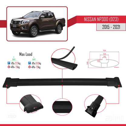 Compatible avec Nissan NP300 (D23) 2015-2021 FLY Model Barres de Toit Railing Porte-Bagages de Voiture Noir Aluminium 3 Barres