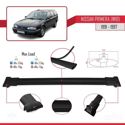Compatible avec Nissan Primera (W10) Traveller 1991-1997 FLY Model Barres de Toit Railing Porte-Bagages de Voiture Noir Aluminium 2 Barres