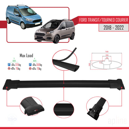 Compatible avec Ford Transit/Tourneo Courier Post-Facelift 2018-2022 FLY Model Barres de Toit Railing Porte-Bagages de Voiture Noir Aluminium 3 Barres