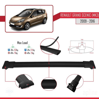 Compatible with Renault Grand Scenic 3 2009-2016 FLY Model Car Roof Rack Cross Bar Black Aluminium 2 Bars