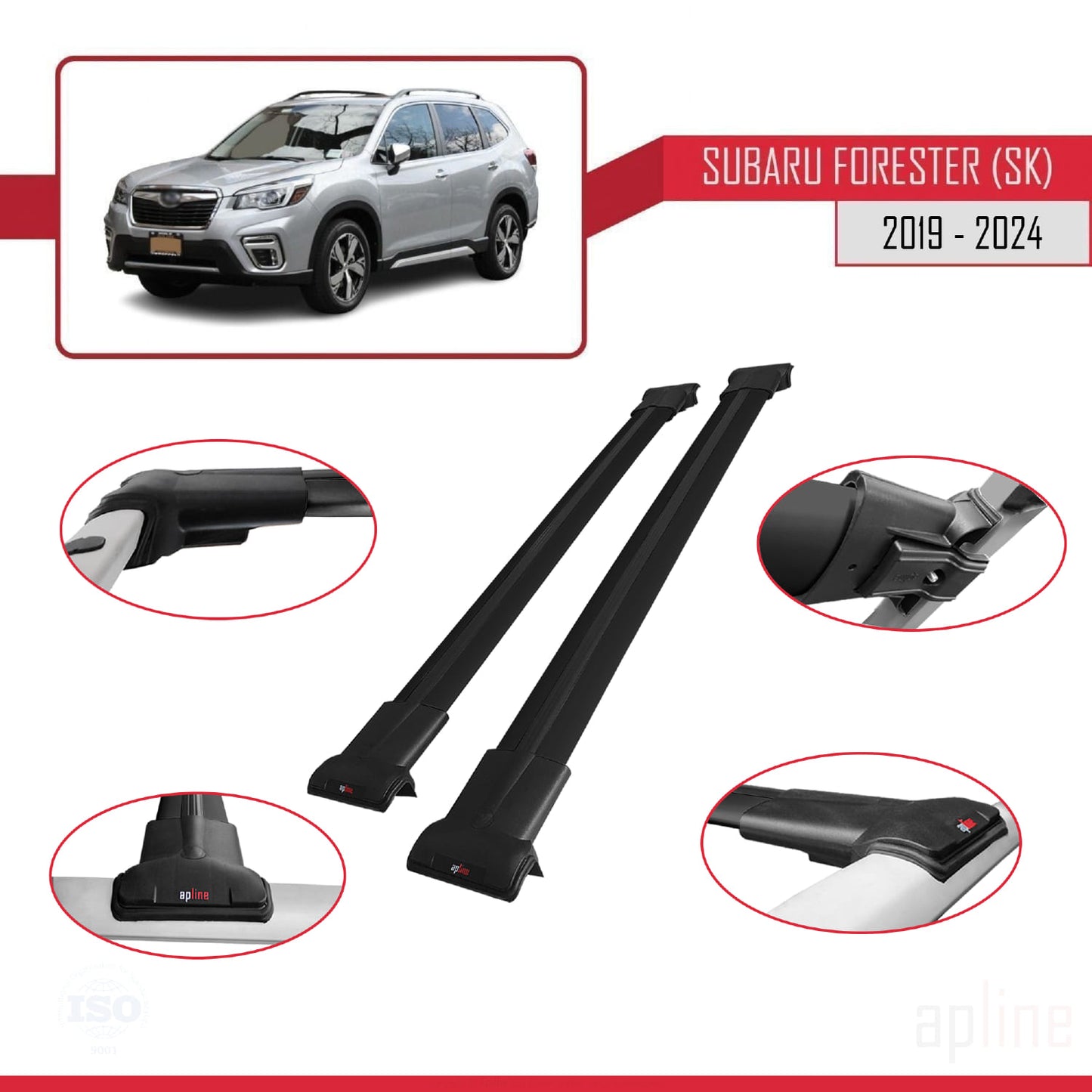 Compatible avec Subaru Forester 5 (SK) 2019-2024 FLY Model Barres de Toit Railing Porte-Bagages de Voiture Noir Aluminium 2 Barres