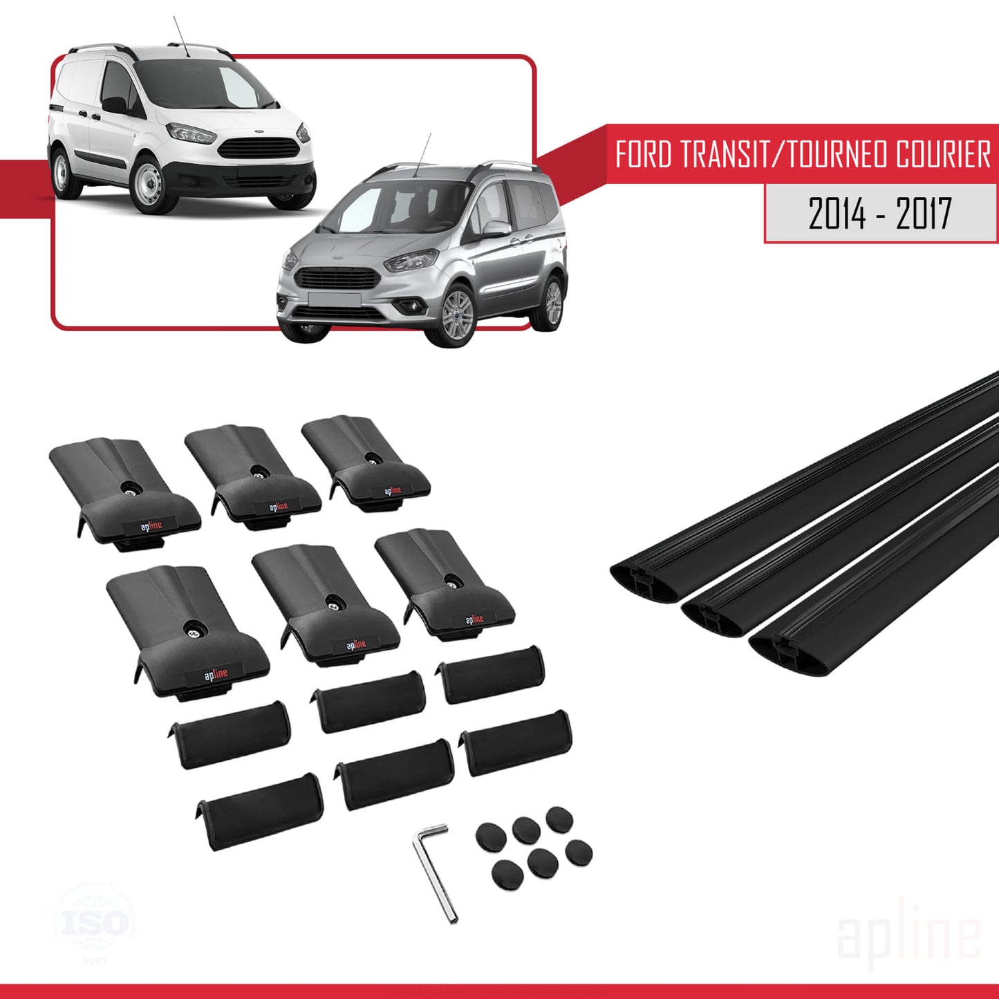 Compatible with Ford Transit/Tourneo Courier Pre-Facelift 2014-2017 FLY Model Car Roof Rack Cross Bar Black Aluminium 3 Bars