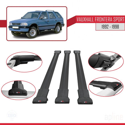 Compatible avec Vauxhall Frontera Sport 1992-1998 FLY Model Barres de Toit Railing Porte-Bagages de Voiture Noir Aluminium 3 Barres