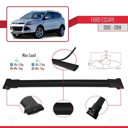 Compatible avec Ford Escape 3 2013-2019 FLY Model Barres de Toit Railing Porte-Bagages de Voiture Noir Aluminium 2 Barres