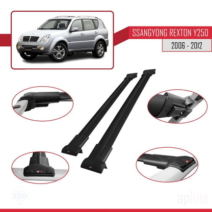 Compatible avec Ssangyong Rexton (Y250) 2006-2012 FLY Model Barres de Toit Railing Porte-Bagages de Voiture Noir Aluminium 2 Barres