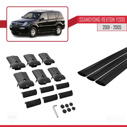Compatible avec Ssangyong Rexton (Y200) 2001-2005 FLY Model Barres de Toit Railing Porte-Bagages de Voiture Noir Aluminium 3 Barres