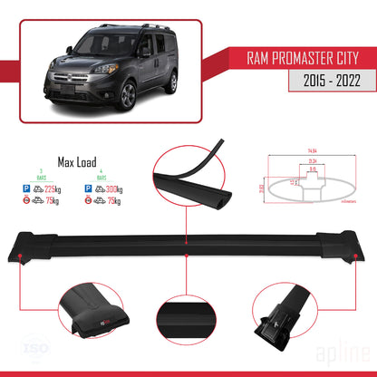 Compatible avec Ram Promaster City (636) 2015-2022 FLY Model Barres de Toit Railing Porte-Bagages de Voiture Noir Aluminium 3 Barres