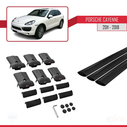 Compatible avec Porsche Cayenne 2 (92A) 2011-2018 FLY Model Barres de Toit Railing Porte-Bagages de Voiture Noir Aluminium 3 Barres