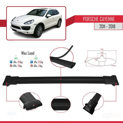 Compatible avec Porsche Cayenne 2 (92A) 2011-2018 FLY Model Barres de Toit Railing Porte-Bagages de Voiture Noir Aluminium 2 Barres
