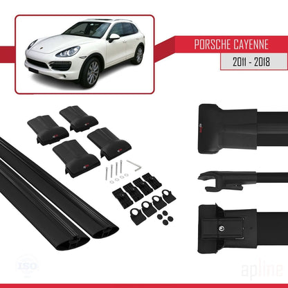 Compatible avec Porsche Cayenne 2 (92A) 2011-2018 FLY Model Barres de Toit Railing Porte-Bagages de Voiture Noir Aluminium 2 Barres