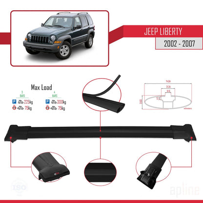Compatible avec Jeep Liberty 2002-2007 FLY Model Barres de Toit Railing Porte-Bagages de Voiture Noir Aluminium 3 Barres