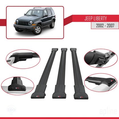 Compatible avec Jeep Liberty 2002-2007 FLY Model Barres de Toit Railing Porte-Bagages de Voiture Noir Aluminium 3 Barres