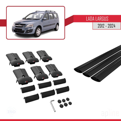 Compatible avec Lada Largus 2012-2025 FLY Model Barres de Toit Railing Porte-Bagages de Voiture Noir Aluminium 3 Barres