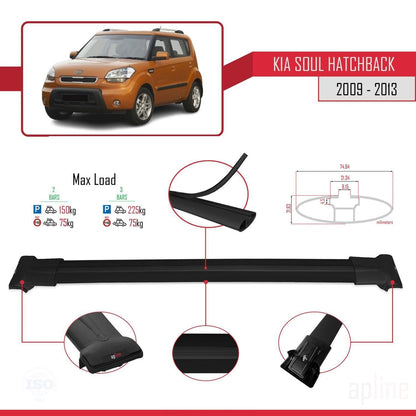FLY Model Dakdrager bagagedrager compatibel met Kia Soul (AM) HB 2009-2013 Spoorstaven Zwart Aluminium 2 Staven