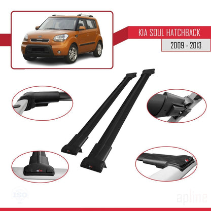 FLY Model Dakdrager bagagedrager compatibel met Kia Soul (AM) HB 2009-2013 Spoorstaven Zwart Aluminium 2 Staven