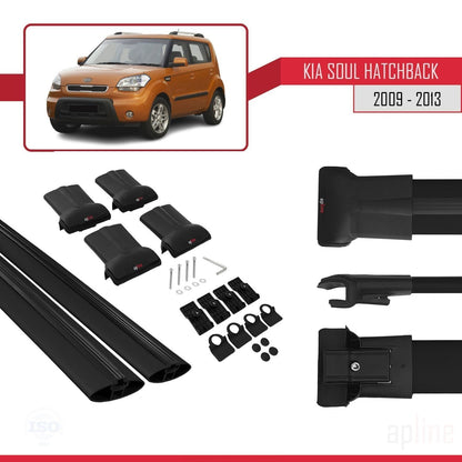 FLY Model Dakdrager bagagedrager compatibel met Kia Soul (AM) HB 2009-2013 Spoorstaven Zwart Aluminium 2 Staven