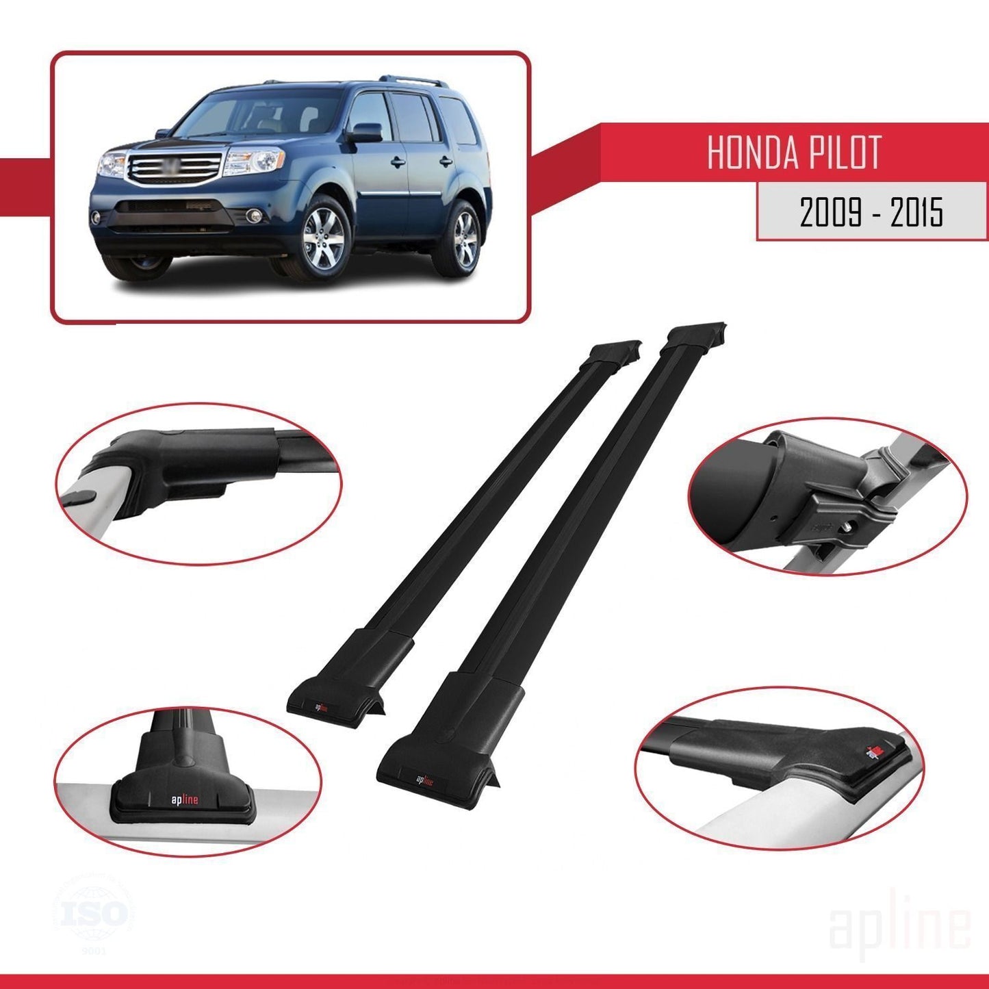 Compatible with Honda Pilot 2 2009-2015 FLY Model Car Roof Rack Cross Bar Black Aluminium 2 Bars