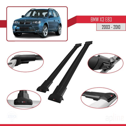 Compatible avec BMW X3 (E83) 2003-2010 FLY Model Barres de Toit Railing Porte-Bagages de Voiture Noir Aluminium 2 Barres